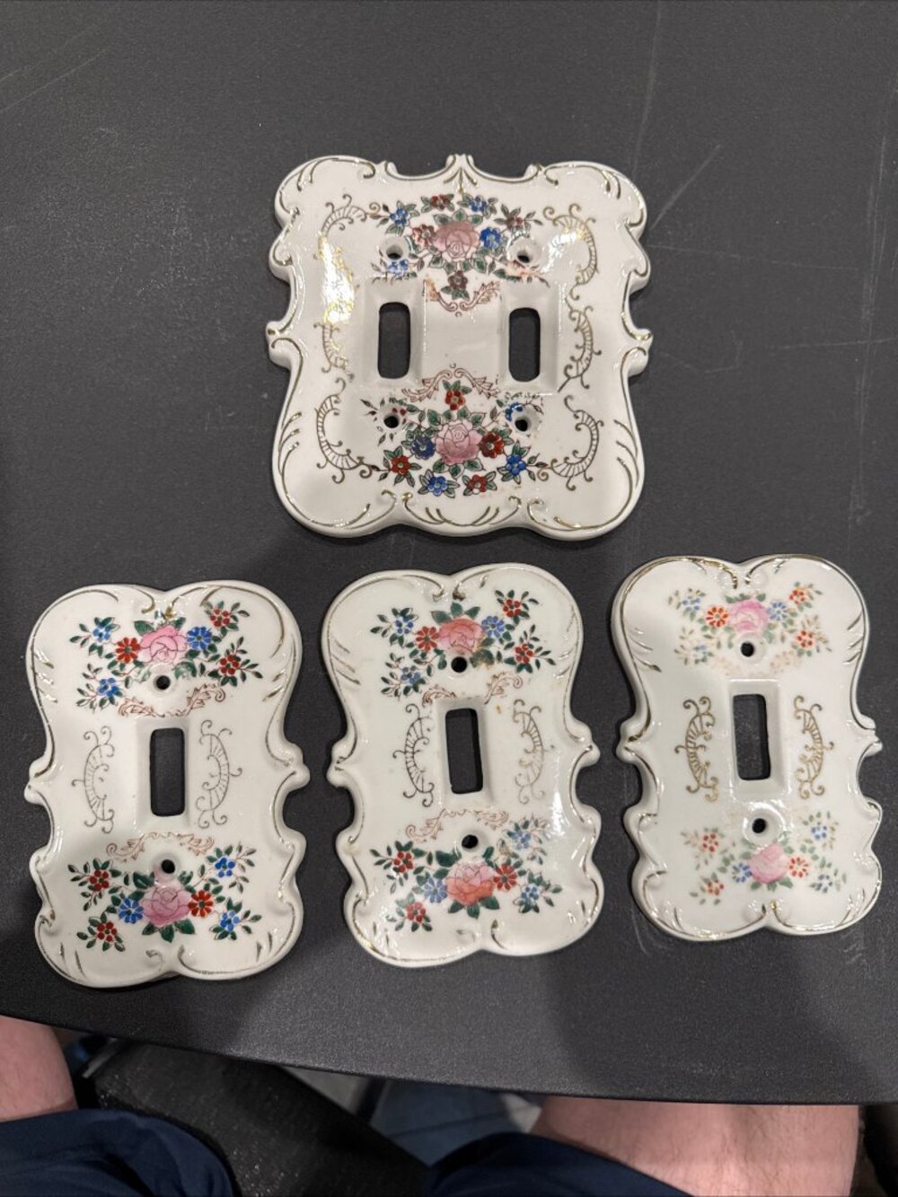 4Pc Vintage Porcelain Flowers Gold Toggle Light Switch Plates Japan 3 Sgl 1 Dbl
